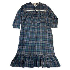 Amanda Stewart 1X Tartan Plaid Flannel Nightgown Lace Trim Ruffle Cottagecore